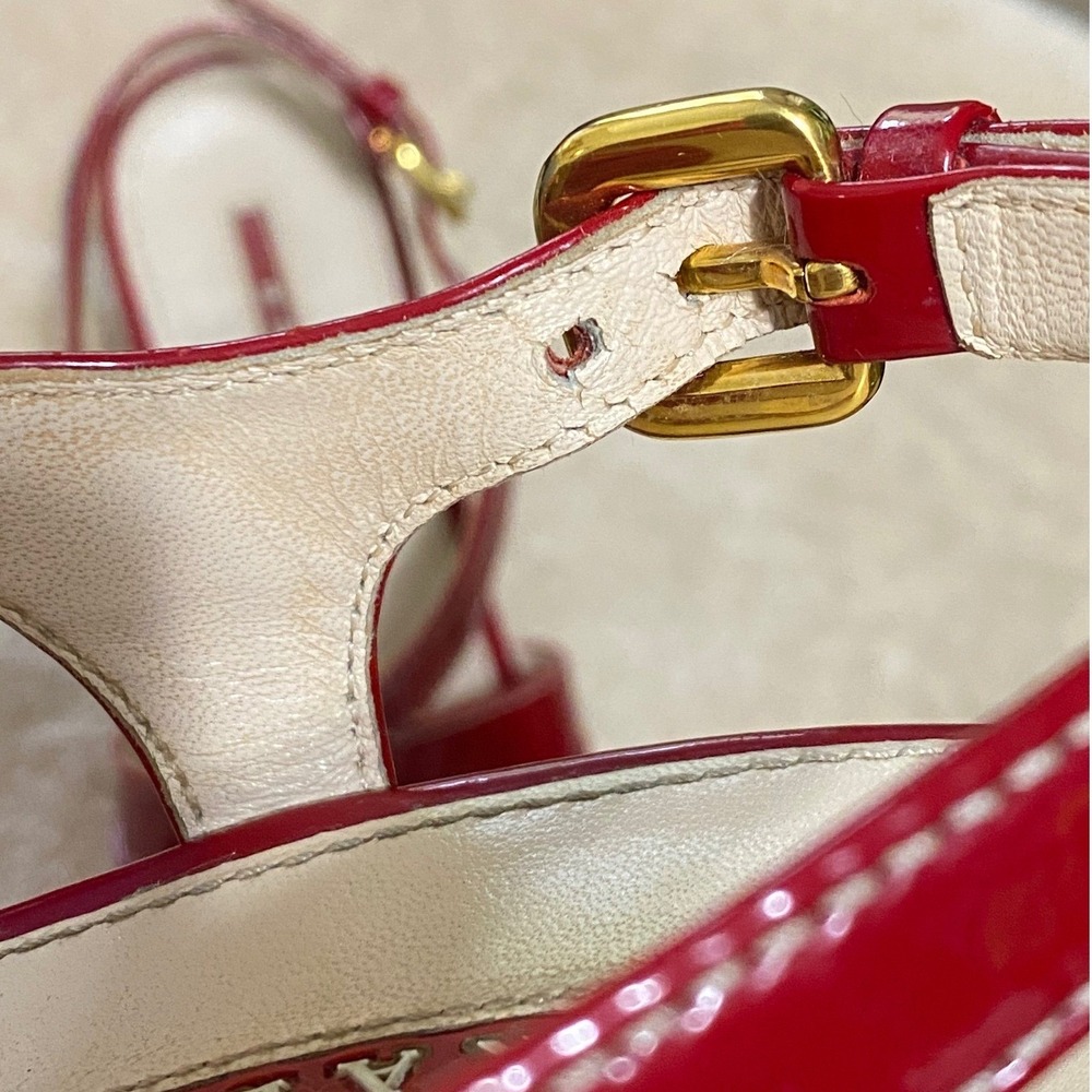 Prada Espadrille Wedge Slingback Sandals Red Patent Leather Size 5.5 Summer Chic - Picture 11 of 12
